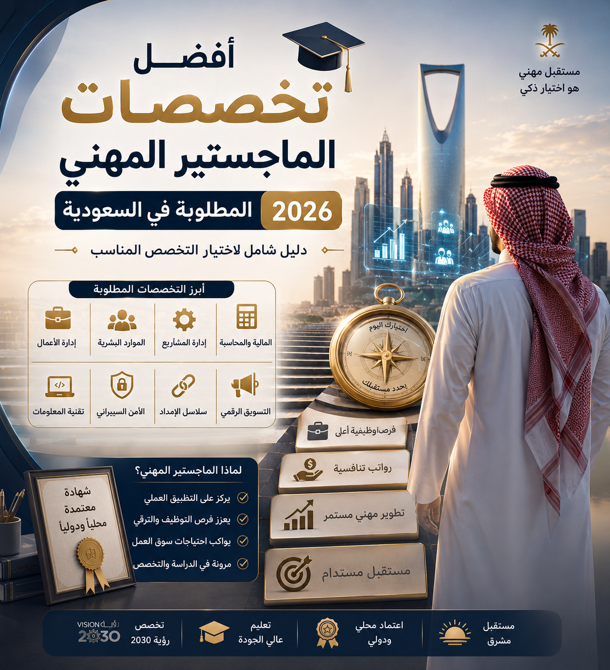 أفضل تخصصات الماجستير المهني المطلوبة في السعودية 2026: دليل شامل لاختيار التخصص المناسب