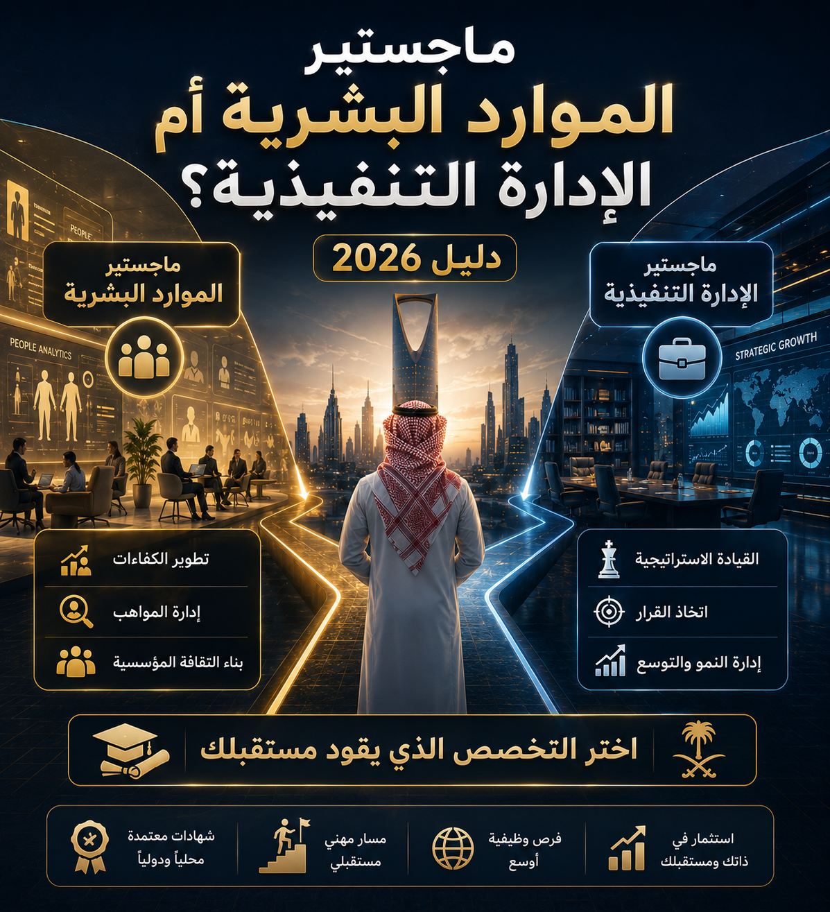 ماجستير الموارد البشرية أم الإدارة التنفيذية؟ أيهما يصنع قائداً في السعودية 2026