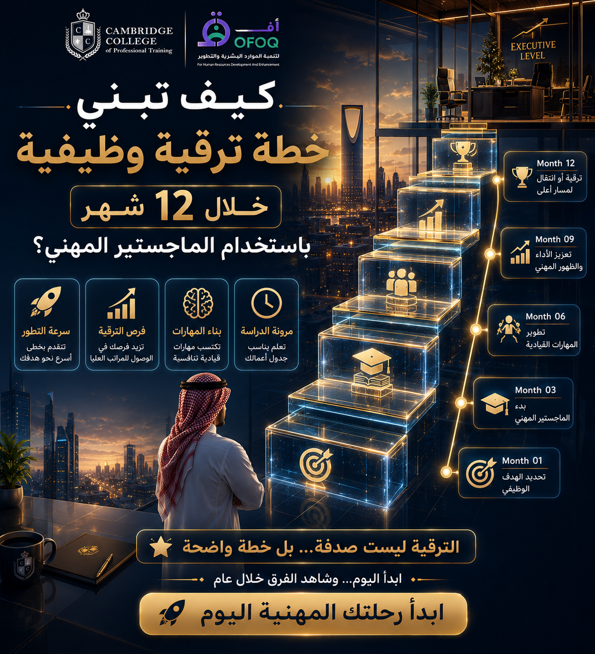كيف تبني خطة ترقية وظيفية خلال 12 شهر باستخدام الماجستير المهني؟