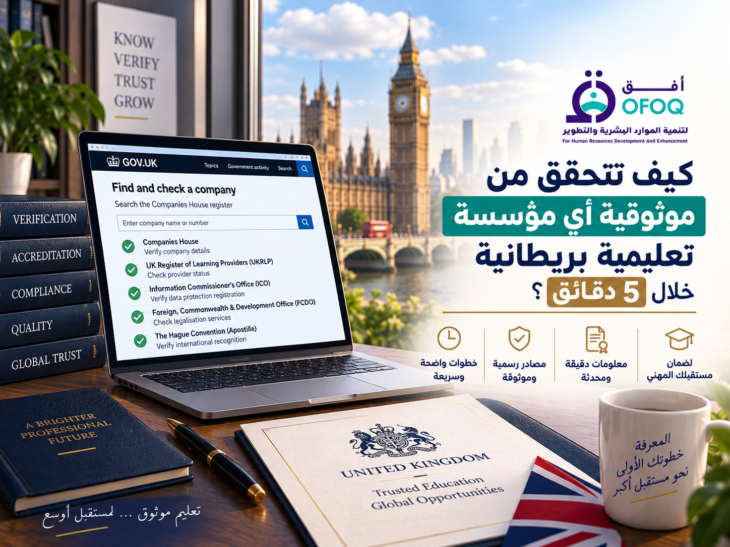 كيف تتحقق من موثوقية أي مؤسسة تعليمية بريطانية خلال 5 دقائق؟ دليل عملي قبل التسجيل (2026)